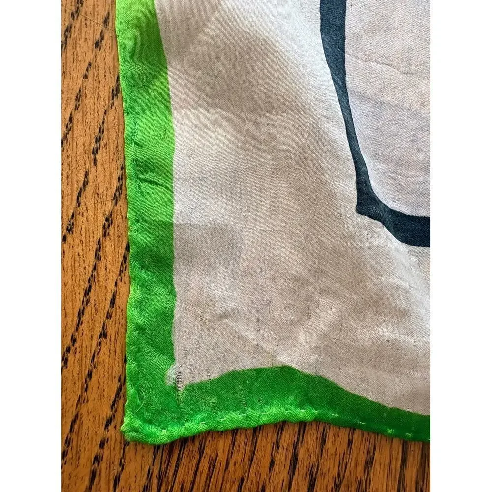 Vintage 100% Silk Floral Scarf Green Border Square 31” Cottagecore